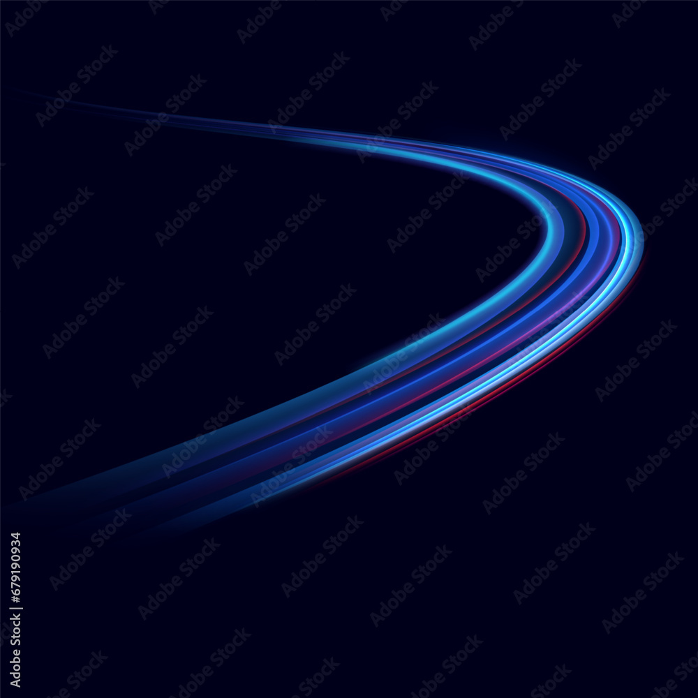 Aufkleber neon red and blue speed lines. speed ​​of acceleration and movement. light trails, motion blur effec