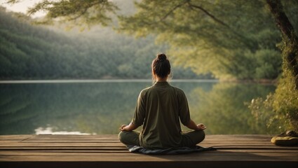 A person practicing mindfulness or meditation in a serene setting