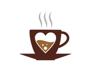 Coffee glass with love inside vector icon logo