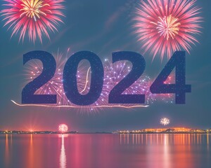 2024 new year banner with fireworks, created using AI generative technology