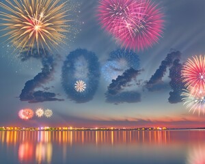 2024 new year banner with fireworks, created using AI generative technology