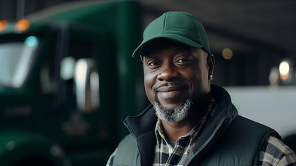 Shipping Industry Vigor. Authentic Portrait of Confident African American Truck Driver