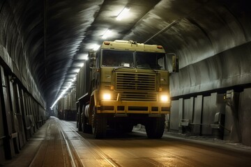 Large vehicle in underground passage. Generative AI