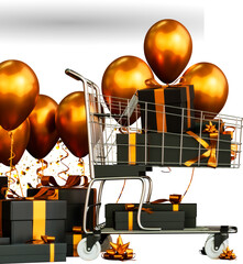 Glossy Balloons And Gift Box 3d Render Cutout