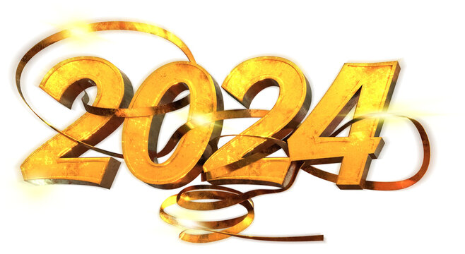 Happy New Year 2024 3d Render Cutout