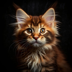 fotografia con detalle de adorable gatito de aspecto atigrado con fondo de color negro