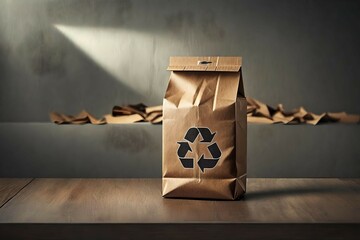 sealed kraftpaper sachet template , eco friendly packaging , recycling logo - obrazy, fototapety, plakaty