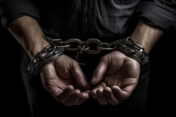 Male hands in chains and handcuffs