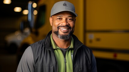 Proud African American Truck Driver Embodies the Dynamic Shipping and Transport Industry