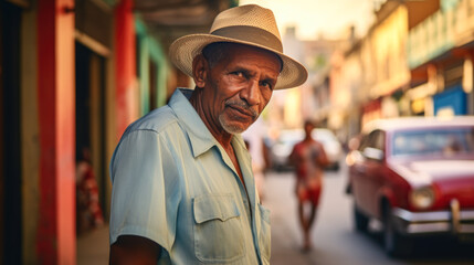 Portrait of a Cuban old man in a Cuban street in the city