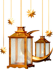 Moon and Lantern icon 3d render Cutout
