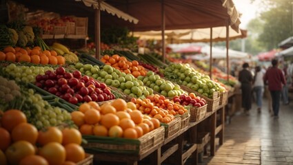 Fototapeta na wymiar A fresh fruit and vegetable display at a market