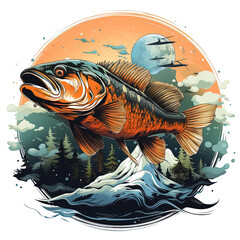 Watercolor Fishing Design Art Illustration, Generative Ai
