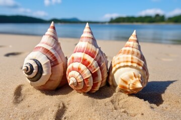 Fototapeta na wymiar cone snails on a sandy beach