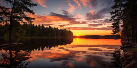 Obraz premium Tranquil Reflections: A Serene Nature Scene at Sunset