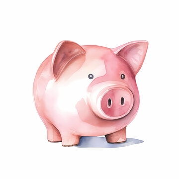 Piggy bank cashier character. Watercolor illustration.