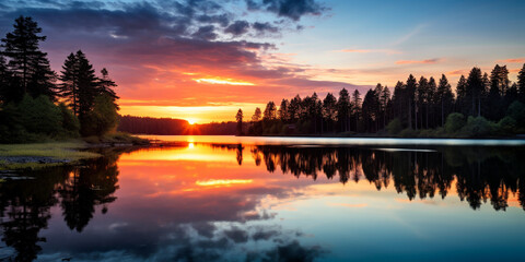 Fototapeta premium Tranquil Reflections: A Serene Nature Scene at Sunset