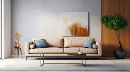 Elegant living room with a a comfort sofa, modern interior