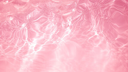 Transparent pink liquid colored clear water surface texture with ripples, splashes and bubbles. Abstract nature background Water waves in sunlight with copy space , soft pink water	,soft red water
