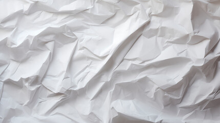 Obraz premium Texture of crumpled white paper, top view. Light gray crumpled paper background, close-up. Blank white paper. Place for text. Copy space