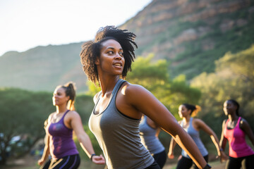 A Fitness Instructor Inspiring Health and Community in an Outdoor Workout Class