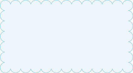 Blue scallop rectangle frame border, blank template with 15.5x8.5 scale ratio for web presentation, clip art, PNG illustration with transparent background © i_fleurs