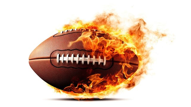 American Football Center of the image with Fire isolated on white background