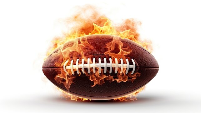 American Football Center of the image with Fire isolated on white background
