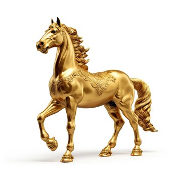 Antique Gold Horse Statue isolated on white background