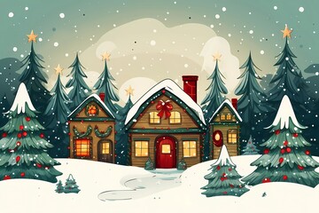 christmas house exterior, christmas decorations, winter desktop background, christmas card