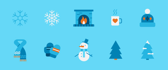 A set of icons related to the winter season.