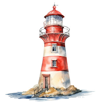 watercolor lighthouse, whale lighthouse for graphic resources