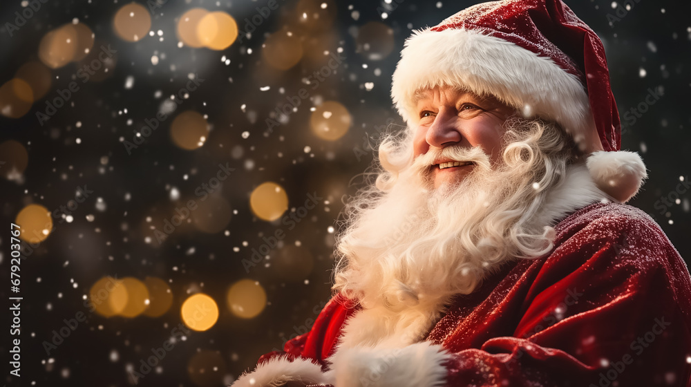 Poster winter background with santa claus. new year image with copy space.
