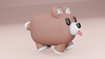Dog very cute. brown body. The body is brown and white.. 3D render 