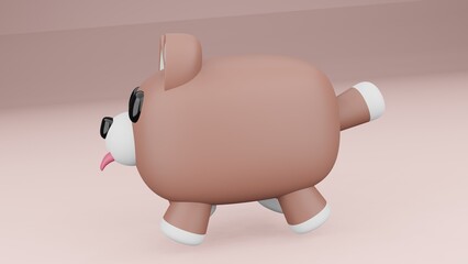Dog very cute. brown body. The body is brown and white.. 3D render 