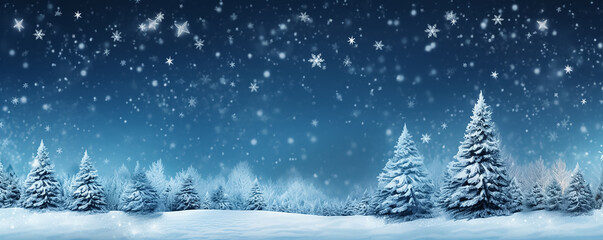 Winter background with winter snowy forest. New Year header for a website with Copy space.