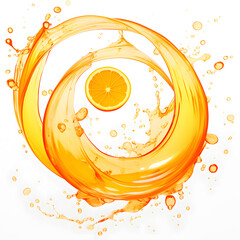 Orange juice whirlpool splash isolated on white background