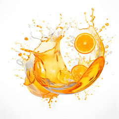 Orange juice whirlpool splash isolated on white background