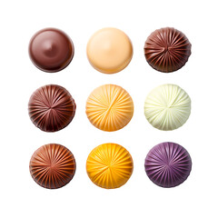 Round colored chocolate pralines on transparent background, white background, isolated, icon material, vector illustration