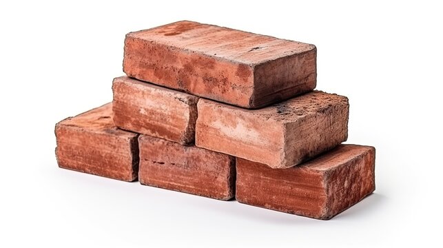 Stack of Old Red Bricks isolated on white background