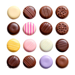 Round colored chocolate pralines on transparent background, white background, isolated, icon material, vector illustration