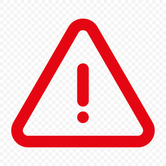 Attention sign red color. Triangle frame on transparent background. Hazard information symbol. Vector stock illustration.