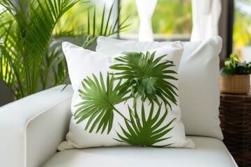 Clean green cushion on the sofa in the interior with a New Year decor