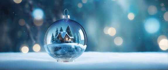 Obraz na płótnie Canvas ai generative, christmas winter background in a shiny Christmas ball ornament decoration