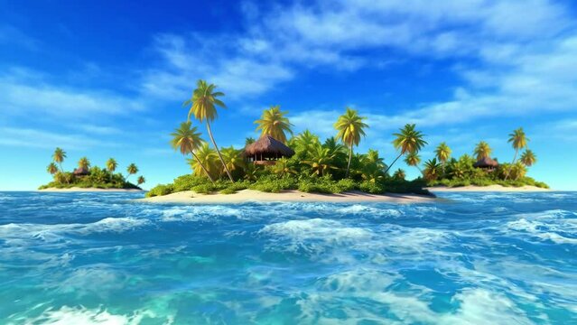 Wild tropical island with coral reef around calm ocean with crystal turquoise water nature landscape sea waves movement