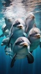 Naklejka premium A group of dolphins swimming under the sea. Aquatic animals.
