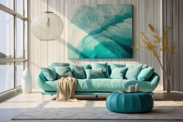 Fototapeta na wymiar A living room design style filled with the modern charm of turquoise tones.