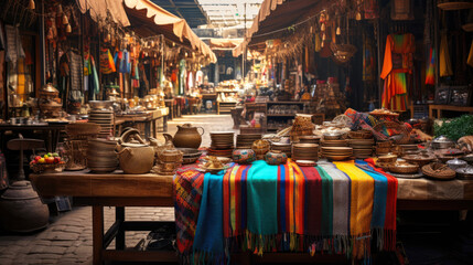 Colorful display at local South American artisan market