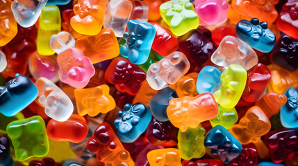 Fototapeta na wymiar Row of sweet gummy bears painted in different colors background