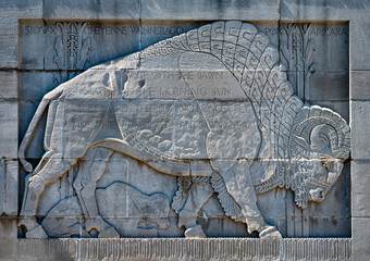 American Bison Carving Flanking Stairs of Nebraska State Capitol